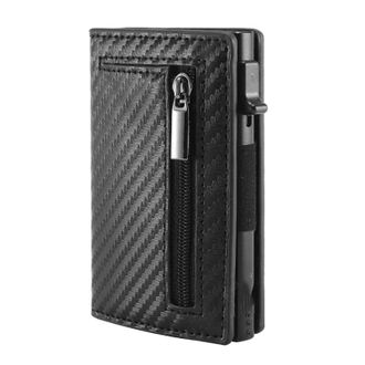 Generic Mens Ultra Thin Leather Wallet with Automatic Card Ejection & Metal Money Clip - Slim Design for Easy Carry(Carbon Black)