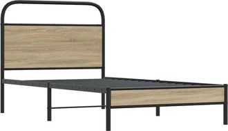 vidaXL Bed Frame Without Mattress 100x190 cm Smoked Oak Engineered Wood Vidaxl