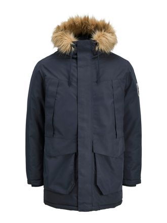 Jack & Jones Parka JACK & JONES JJCAMP FAUX FUR PARKA BF, Herren, Gr. XL, schwarz navy detail:tipping, Web, Obermaterial: 100% Polyester, unifarben, regular fit no