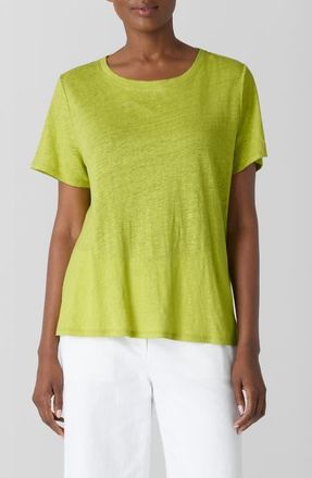 Eileen Fisher Organic Linen Crewneck T-Shirt in Chrts at Nordstrom, Size Medium