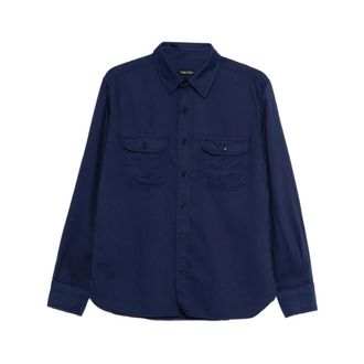 Tom Ford Overhemden, Heren, Blauw, 2Xl, Katoen, Cotton Linen Drill Military Shirt