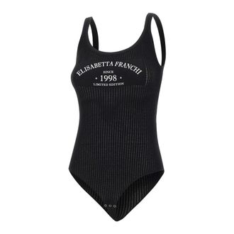 Elisabetta Franchi Body, female, Black, Size: XS Ribbed Knit Bodysuit