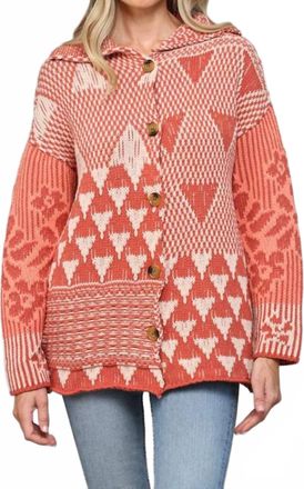 Fate Mixed Pattern Cardigan In Red