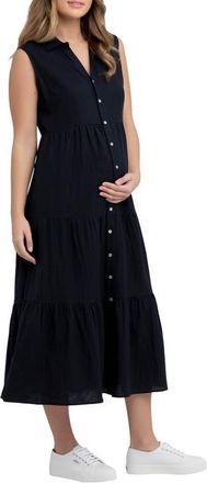 Ripe Tracy Tiered Linen Dress in Navy at Nordstrom, Size X-Large Au