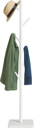 Relaxdays Relaxdays - Coat Stand, 8 Hooks, 177 x 30 x 30 cm, 3 Heights Settings, Rubberwood & mdf, Hallway Rack, Freestanding, White