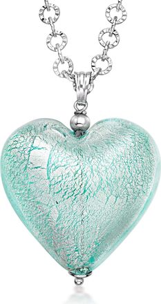 Ross-Simons Italian Aqua-Blue Murano Glass Heart Necklace With Rhodium-Plated Chain