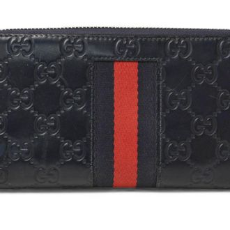 Gucci Dark Navy Red Color Leather Long Wallet (Bi-Fold) (Pre-Owned)