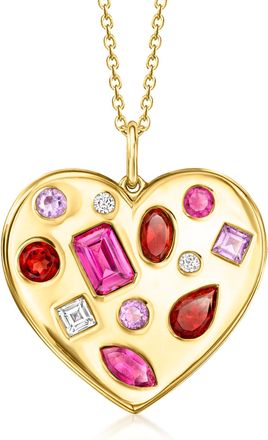 Ross-Simons Multi-Gemstone Heart Pendant Necklace in 18kt Gold Over Sterling