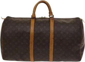 Louis Vuitton Tweedehands Canvas Louis Vuitton tassen - Dames - Vintage Weekendtas - Bruin - ONE Size - Leer - Vintage