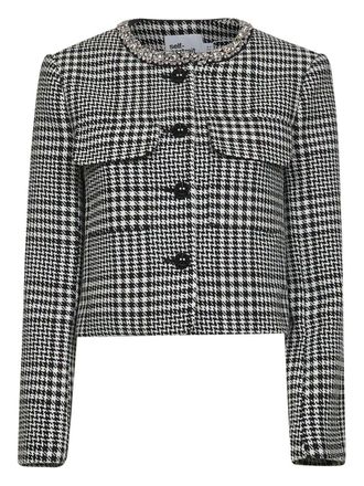 Self Portrait Houndstooth Crystal Trim Jacket