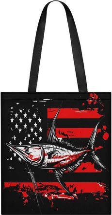 Generic Marlin Swordfish Fish State U.S Flag Tote Bag for Women Men Shoulder Bags Purses Pouch Handbags