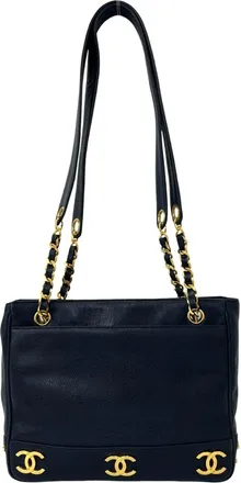 Chanel Navy Grained Calfskin Shoulder Bag Tote Bag (Pre-Owned)