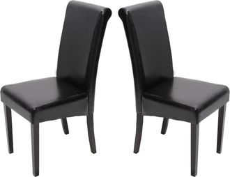 Hhg [nunca Usado] Lote De 2 Sillas De Comedor Silla De Cocina Novara Ii, Cuero, Negro, Patas Oscuras