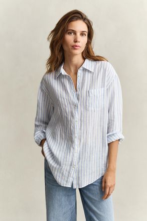 GANT Women Relaxed Fit Striped Linen Shirt (46) HYDRANGEA BLUE