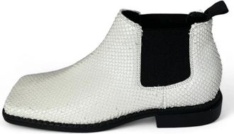 Vic Mati&eacute; Witte leren enkellaars reptielpatroon - Dames - Chelseaboots - Wit - 38 EU - Leer - Schoenen