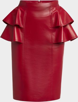 Valentino Garavani Ruffle Nappa Leather Pencil Skirt