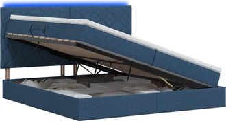vidaXL Cama De Almacenamiento Led Con Colch&oacute;n Azul 200 X 200 Cm Tela Vidaxl