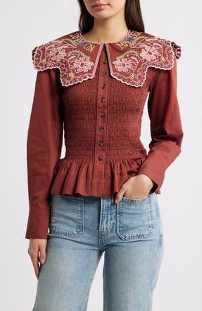 Damson Madder Fern Embroidered Top in Rust at Nordstrom Rack, Size 10 Us / 14 Uk