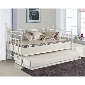 Kosy Koala Kosy Koala - Daybed With Pull Out Trundle White 3ft Single Bed and 2 Mattresses Metal Guest Room Bedroom Living Room