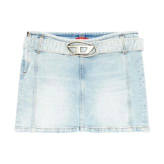 Diesel Denim Skirts, female, Blue, Size: W28 Denim Mini Skirt with Logo Belt