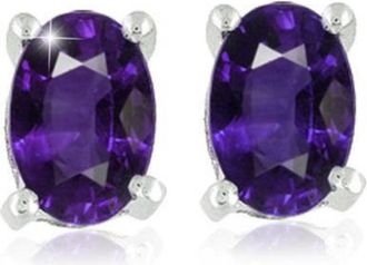 Pompeii3 1 1/5ct Oval Genuine Amethyst Studs 14K White Gold