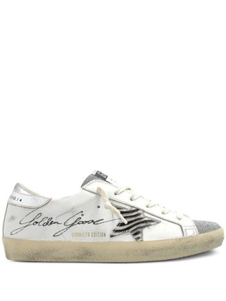 Golden Goose Super Star Leather Upper With Signature Crystal Toe And Tongue Zebra Horsy Star Laminated Heel Shoes