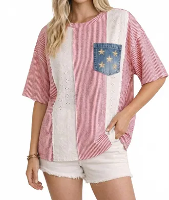 Greek Archaic Kori Americana Patriotic Top In Red-And-White Striped