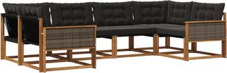 vidaXL Conjunto De Sof&aacute;s De Exterior 6 Uds. Natural Y Negro Vidaxl