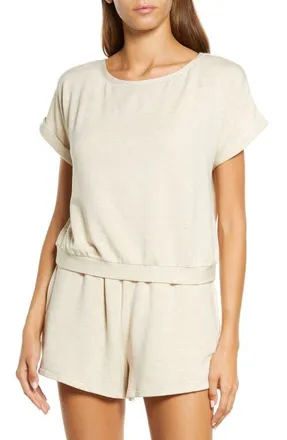Eberjey Softest Sweats Short Sleeve Top in Oatmeal Heather at Nordstrom, Size Medium