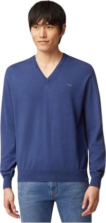 Harmont & Blaine Blauwe Organische Katoenen Crewneck Sweater - Heren - V-hals truien - Blauw - M - Katoen - Truien & Vesten