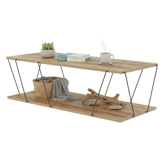 Dmora Mesa De Caf&eacute; Harmonia, Mesa De Centro Baja, Revistero Para Sof&aacute;, Estante De La Sala De Estar, 120x50h30 Cm, Roble Y Negro, Con Embalaje Reforzado - Dm