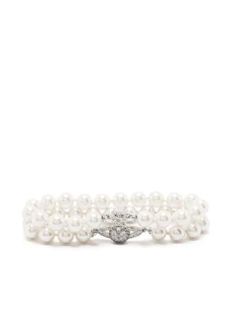 Vivienne Westwood Double-Strand Pearl Bracelet with Silver Emblem Clasp