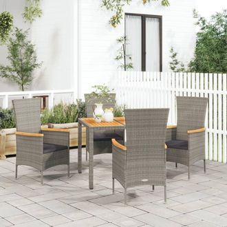 vidaXL Set Comedor De Jard&iacute;n 5 Piezas Con Cojines Rat&aacute;n Sint&eacute;tico Gris Vidaxl