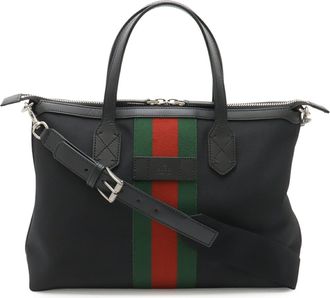 Gucci Black Green Red Color Nylon Canvas Leather Shoulder Bag Tote Bag (Pre-Owned)