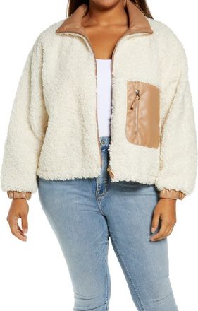 Blank NYC Faux Shearling with Faux Leather Trim Bomber Jacket in Silver Lining Cream at Nordstrom, Size 3X