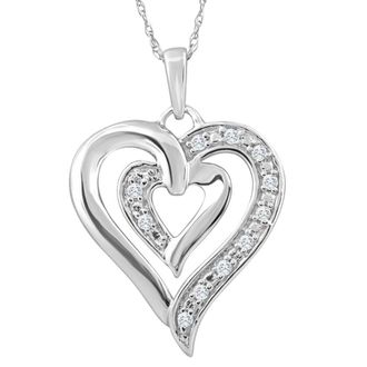 Pompeii3 10K White Gold 1/10Ct TW Real Diamond Heart Pendant Necklace