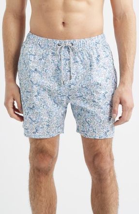 Vintage Summer Swimwear Floral Stretch Volley Swim Trunks in Blue at Nordstrom, Size Xx-Large