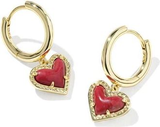 Kendra Scott Ari Heart Huggie Hoop Earrings in Gold Red Variegated Magnesite at Nordstrom