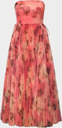 Hutch Costella Pleated Floral-Print Tulle Gown