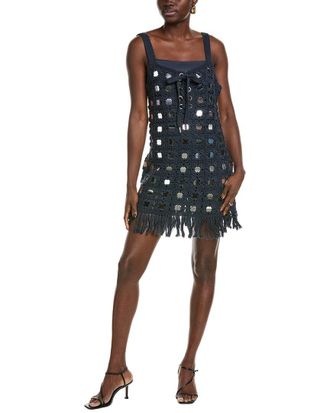 Toccin Brinkley Mirror Laced-Up Fringe Mini Dress