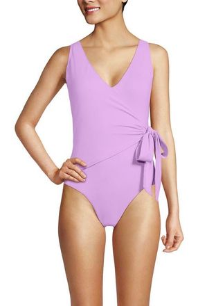 Lands End Chlorine Resistant Side Tie Wrap High Leg One Piece Swimsuit in Wild Lilac at Nordstrom, Size 12