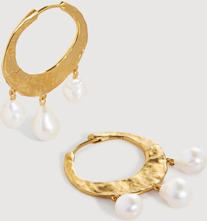 Gold Capri Baroque Pearl Medium Hoop Earrings Pearl