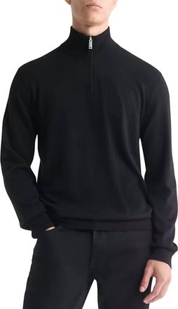 Calvin Klein Fine Merino Wool Blend Quarter Zip Sweater In Black