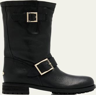Jimmy Choo London Biker Mid Leather Mid-Calf Boots