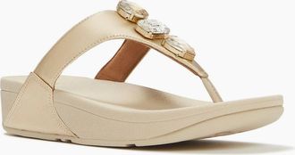 FitFlop Womens Fitflop Lulu Ultra-Jewel Toe-Post Polyurethane Womens Platino Sandals - Gold - Size: 6
