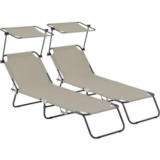 Habitat et Jardin Juego De 2 Tumbonas Plegables lazy - Con Sombrilla - Taupe