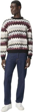 Missoni Crew Neck Sweater With Flame Zigzag Pattern in Beige & Burgundy at Nordstrom, Size 52 It