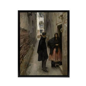 Artery8 Narrow Street in Venice John Singer Sargent Framed Canvas Wall Art in Grey | Size: W24 x H32