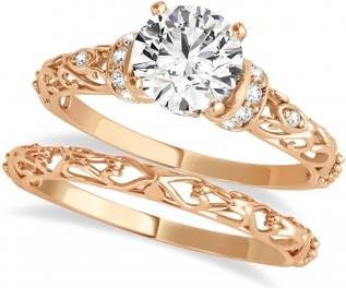 Allurez Diamond Antique Style Bridal Set 14k Rose Gold (0.87ct)