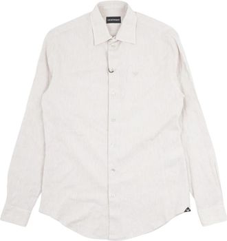 Emporio Armani Linnen Blend Long-Sleeve Shirt - Heren - Casual Overhemden - Beige - M - Linnen - Overhemden